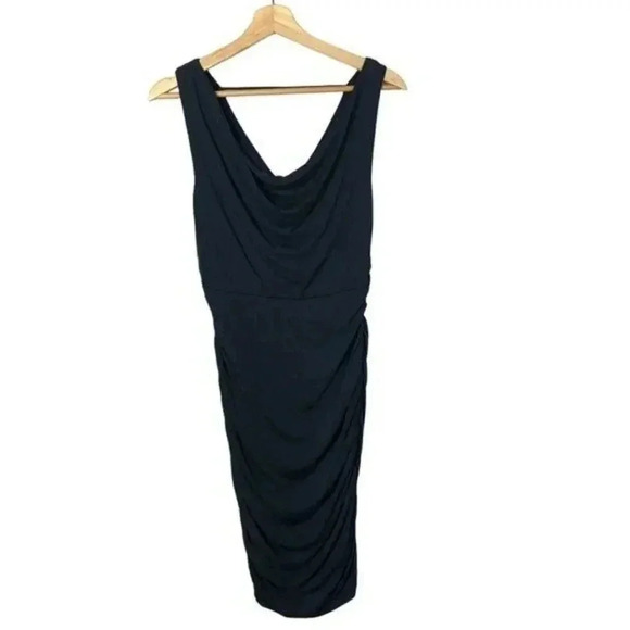 Kut From the Kloth Navy Blue Cowl Neck Ruched Midi Dress 6 - Picture 1 of 5